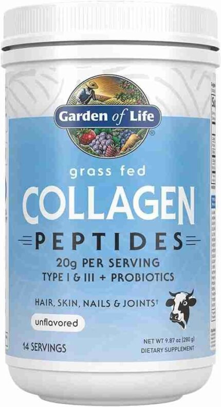 Garden of Life Grass Fed Collagen Peptides Powder Unflavored Collagen Powder for Women Men Hair Skin Nails Joints