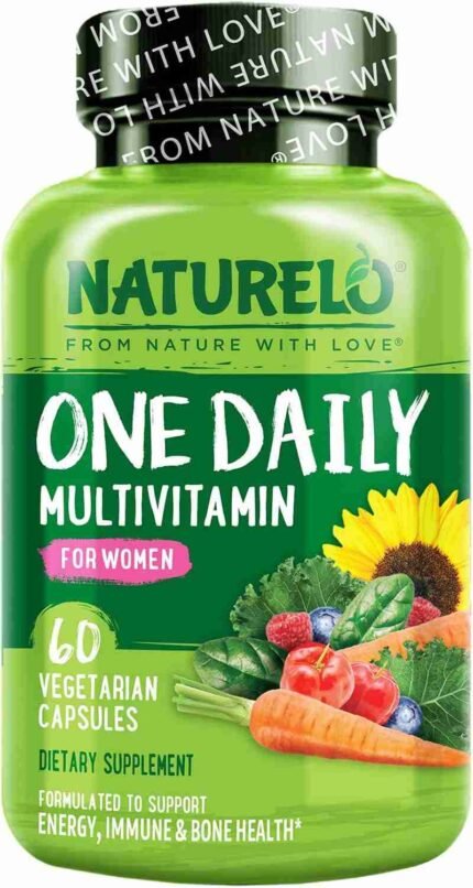 NATURELO One Daily Multivitamin for Women - Energy Support - Whole Food Supplement to Nourish Hair, Skin, Nails - Non-GMO - No