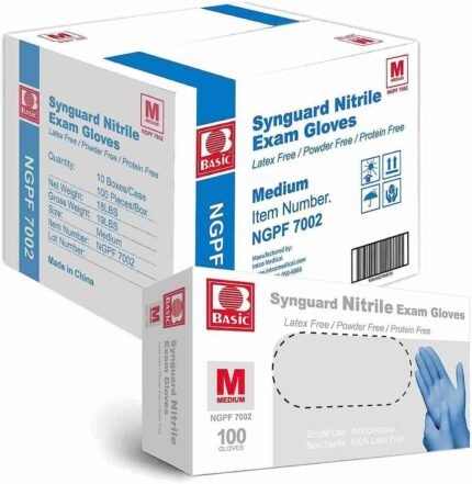 Basic Medical Blue Nitrile Exam Gloves, Latex-Free & Powder-Free Food-Safe House Cleaning Disposable Glove (1000 Pcs)